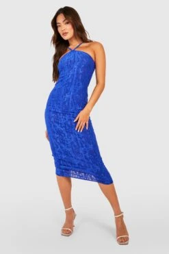 Strukturiertes Neckholder-Midikleid