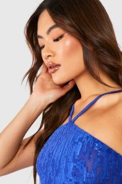 Strukturiertes Neckholder-Midikleid -Stil Formen Verkäufe gzz54718 cobalt xl 3