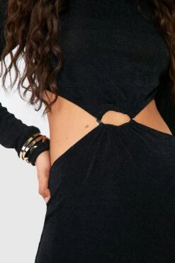 Geripptes Cut-Out Maxikleid Mit Metall-Ring -Stil Formen Verkäufe gzz54723 black xl 3