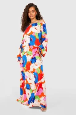 Maxi Smokkleid Mit Abstraktem Blumenprint -Stil Formen Verkäufe gzz54773 blue xl 2