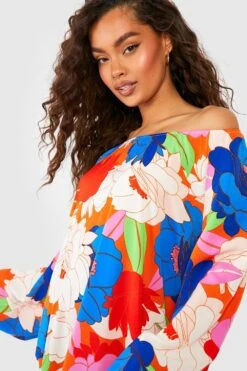 Maxi Smokkleid Mit Abstraktem Blumenprint -Stil Formen Verkäufe gzz54773 blue xl 3