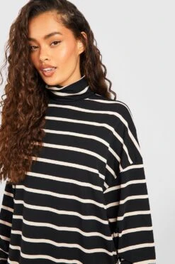 Gestreiftes Rollkragen-Midikleid Aus Jersey -Stil Formen Verkäufe gzz54811 black xl 3