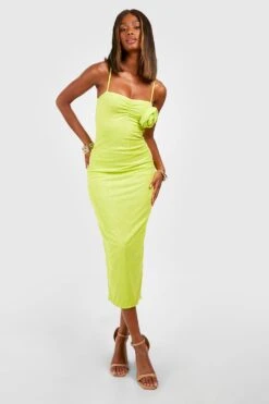 Midikleid Mit Mesh Rosen-Detail