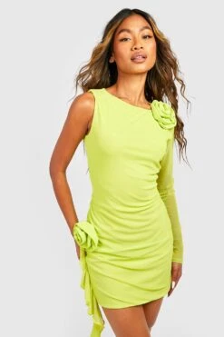 Asymmetrisches Minikleid Mit Mesh Rosen-Detail