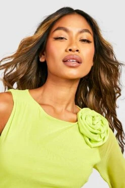 Asymmetrisches Minikleid Mit Mesh Rosen-Detail -Stil Formen Verkäufe gzz54850 lime xl 3