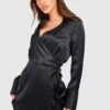 Wickel-Hemdkleid Aus Satin Mit Gürtel 1 Wickel-Hemdkleid Aus Satin Mit Gürtel -Stil Formen Verkäufe gzz54990 black xl