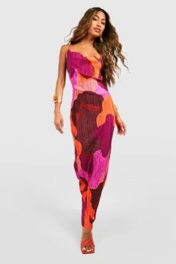 Plissee-Maxikleid Mit Abstraktem Print -Stil Formen Verkäufe gzz55179 purple xl 2