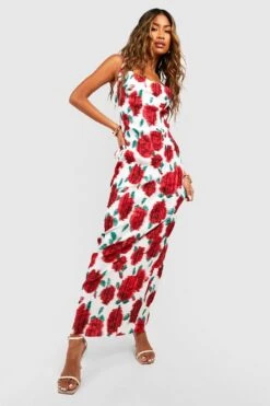 Florales Plissee-Maxikleid