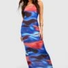 Bandeau-Maxikleid Mit Marmor-Print
