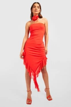 Mesh Bandeau-Kleid Mit Rüschen Und Choker -Stil Formen Verkäufe gzz55209 orange xl 2