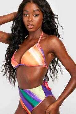 Gestreifter Triangle-Bikini Mit Hohem Bund -Stil Formen Verkäufe gzz55224 purple xl 2