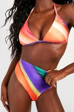 Gestreifter Triangle-Bikini Mit Hohem Bund -Stil Formen Verkäufe gzz55224 purple xl 3