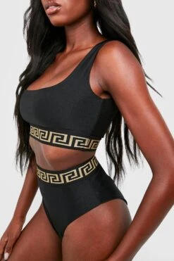 Bikinihose Mit Hohem Bund Und Geo-Streifen -Stil Formen Verkäufe gzz55227 black xl 3