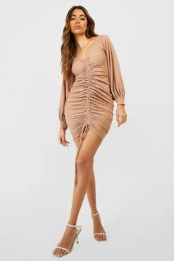 Gerafftes Bardot-Minikleid -Stil Formen Verkäufe gzz55234 stone xl 2