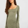 Langärmliges Rundhals Mini Bodycon-Kleid -Stil Formen Verkäufe gzz55235 khaki xl