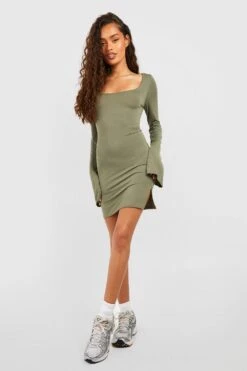 Langärmliges Rundhals Mini Bodycon-Kleid 8 Langärmliges Rundhals Mini Bodycon-Kleid -Stil Formen Verkäufe gzz55235 khaki xl 2