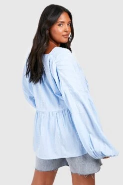 Plus Strukturiertes Kitteloberteil Mit V-Ausschnitt Und Volumenärmeln 7 Plus Strukturiertes Kitteloberteil Mit V-Ausschnitt Und Volumenärmeln -Stil Formen Verkäufe gzz55346 blue xl 1