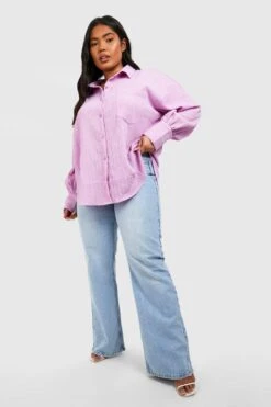 Plus Strukturiertes Oversize Hemd -Stil Formen Verkäufe gzz55347 lilac xl 2