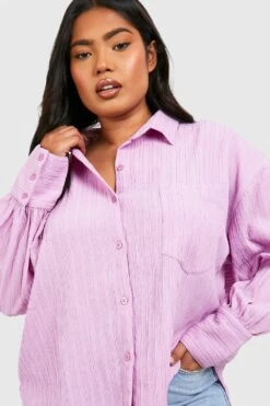 Plus Strukturiertes Oversize Hemd -Stil Formen Verkäufe gzz55347 lilac xl 3