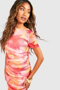 Mesh-Maxikleid Mit Abstraktem Print Und Schlitz -Stil Formen Verkäufe gzz55406 red xl 3