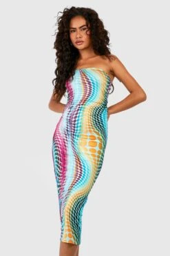 Gerafftes Bandeau-Midikleid Mit Print