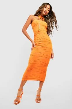 Strukturiertes Midikleid Mit Naht-Detail -Stil Formen Verkäufe gzz55498 orange xl 2