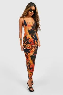 Mesh-Maxikleid Mit Tropischem Print -Stil Formen Verkäufe gzz55510 orange xl 3