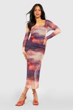 Mesh-Midikleid Mit Wolken-Print -Stil Formen Verkäufe gzz55511 orange xl 2