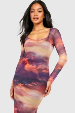 Mesh-Midikleid Mit Wolken-Print -Stil Formen Verkäufe gzz55511 orange xl 3