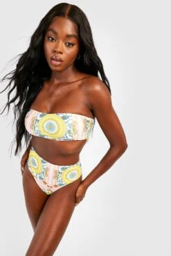 Bandeau-Bikini Mit Hohem Bund Und Print -Stil Formen Verkäufe gzz55776 white xl 2