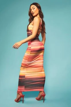 Maxikleid Mit Abstraktem Print -Stil Formen Verkäufe gzz55789 orange xl 1