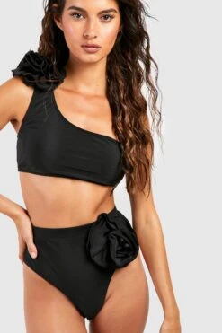 Bikinihose Mit Hohem Bund Und Rosen-Detail -Stil Formen Verkäufe gzz55792 black xl 2