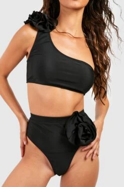 Bikinihose Mit Hohem Bund Und Rosen-Detail -Stil Formen Verkäufe gzz55792 black xl 3