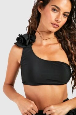 Einärmliges Bikinioberteil Mit Rosen-Detail -Stil Formen Verkäufe gzz55793 black xl 3