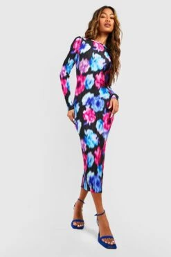 Florales Plissee-Midikleid