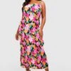 Plus Plissee-Maxikleid Mit Abstraktem Print -Stil Formen Verkäufe gzz55906 pink xl