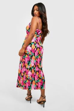 Plus Plissee-Maxikleid Mit Abstraktem Print -Stil Formen Verkäufe gzz55906 pink xl 1