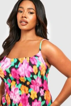 Plus Plissee-Maxikleid Mit Abstraktem Print -Stil Formen Verkäufe gzz55906 pink xl 3