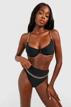 Bikinihose Mit Hohem Bund Und Goldenem Ketten-Detail -Stil Formen Verkäufe gzz55952 black xl 2