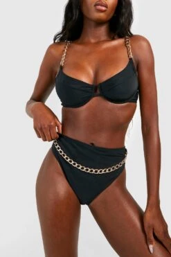 Bikinihose Mit Hohem Bund Und Goldenem Ketten-Detail -Stil Formen Verkäufe gzz55952 black xl 3