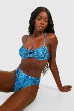 Gerafftes Bügel-Bikinioberteil Mit Blauem Schlagenprint -Stil Formen Verkäufe gzz56176 blue xl 2