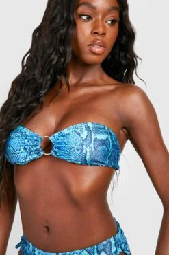 O-Ring Bandeau-Bikinioberteil Mit Blauem Schlagenprint -Stil Formen Verkäufe gzz56177 blue xl 3