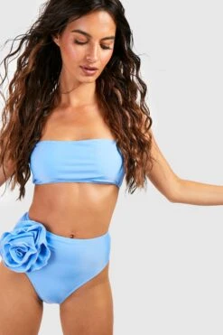 Bandeau-Bikini Mit Hohem Bund Und Rose -Stil Formen Verkäufe gzz56190 light20blue xl 2