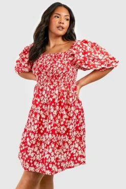 Plus Florales Smok-Kleid -Stil Formen Verkäufe gzz57661 red xl 2