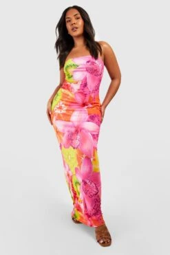 Plus Bandeau-Maxikleid Mit Obst-Print -Stil Formen Verkäufe gzz57908 hot20pink xl 2
