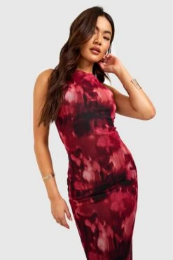 Racer Mesh-Maxikleid Mit Abstraktem Print -Stil Formen Verkäufe gzz58192 red xl 2