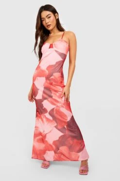 Mesh-Maxikleid Mit Abstraktem Blumenprint
