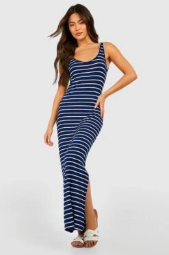 Gestreiftes Rundhals-Maxikleid