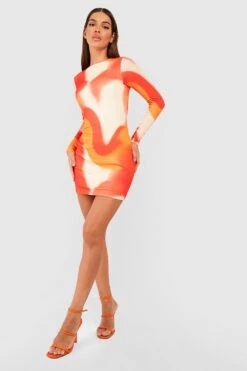 Langärmliges Minikleid Mit Abstraktem Print -Stil Formen Verkäufe gzz58457 orange xl 2