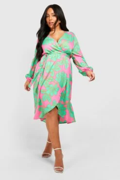 Plus Florales Satin-Wickelkleid Mit Blumenprint 8 Plus Florales Satin-Wickelkleid Mit Blumenprint -Stil Formen Verkäufe gzz58744 pink xl 2